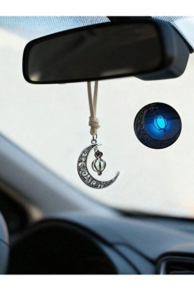 Choice1 Blue Luminous Moon Pendant Car Hanging Ornament – Hollow Crescent Des...