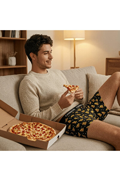 CARNAVAL SOCKS Siyah Pizza Dilimi Desenli Premium Pamuklu Erkek Boxer