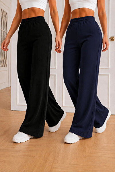 SANTAMİLA Pack of 2 Black and Navy Blue Wide Leg Sweatpants