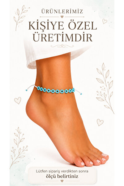 NEHOLİA Turquoise Flower Beaded Anklet Adjustable Bohemian Summer Women's Ank...