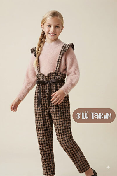 Hilal Akıncı Kids Girl's Half Turtleneck Knitwear Sweater Houndstooth Model S...