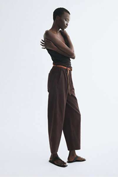 H&M Barrel Paçalı ve Kemerli Pantolon