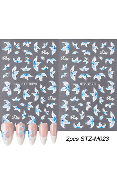 Choice 2pcs STZ-M023 2pcs Hibiscus Flower Nail Art Stickers Blue & White Flow...