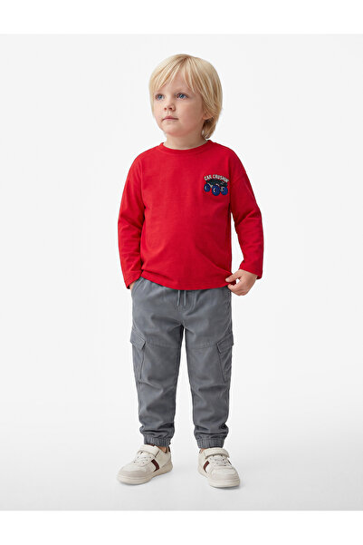 Koton Embroidery Detailed Long Sleeve Cotton Crew Neck T-Shirt