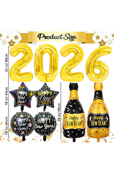 Choice As described HG9029 10Pcs 2026 Black Gold Happy New Year Balloon Set N...