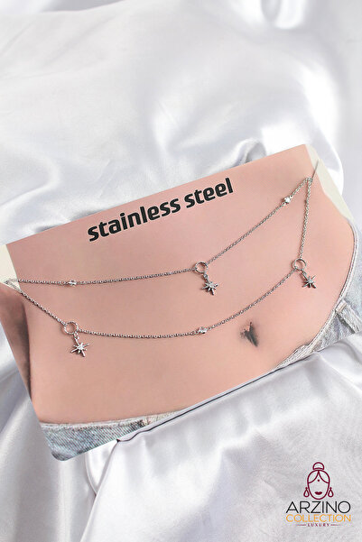 Generic Brand سلسلة خصر من الفولاذ 316L مرصعة بحجر الزركون على شكل نجمة القطب...