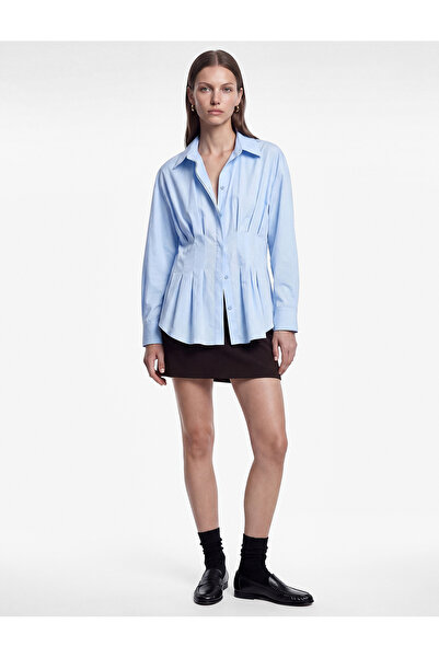 Koton Cotton Slim Fit Classic Collar Long Sleeve Poplin Shirt with Pleated De...