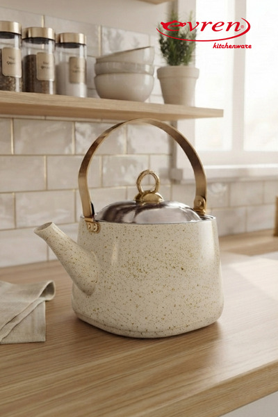 Evren Kare Granit Herbal Tea Pot Cream (Cream) 2.25 Lt, Tea Herbal Tea Pot La...