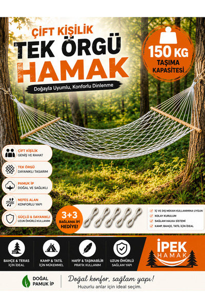 İpek Çift Kişilik Tek Kat  Makrome  Hamak