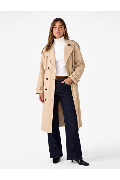 Koton Apolet Detailed Pocketed Belted Long Sleeve Buttoned Double-Breasted Ga...
