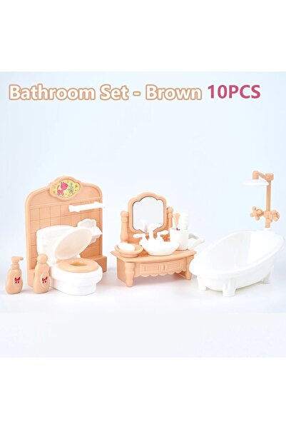 Choice3 Brown-Bathroom Hot Sale Cute Kawaii Pink 10 Items/Lot Miniature Dollh...