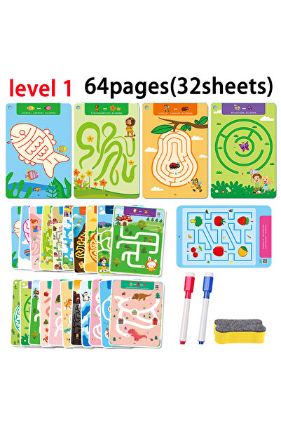 Choice 32Sheets Level1 15/32 Sheets Reusable Maze Cards for Kids 3 Beginner L...