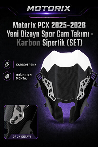 Motorix PCX 2025-2026 Yeni Dizayn Spor Cam Takımı - Karbon Siperlik ( SET )