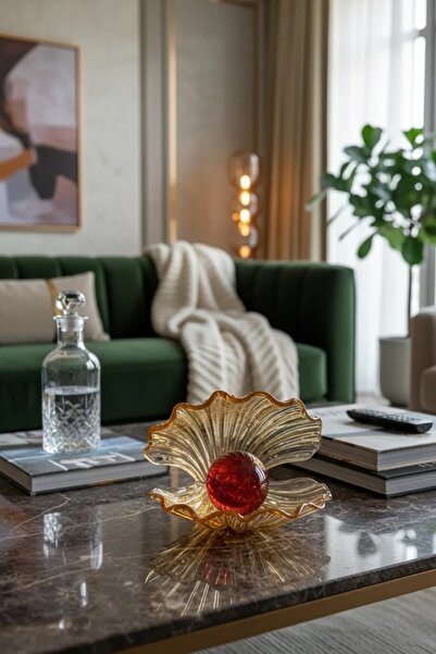 HaRe Home İstiridye Aksesuar Bal Renk ve Turuncu İncili Dekoratif Cam Obje