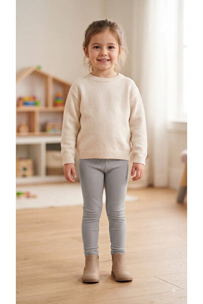 Cevval Minigirls Full Lycra Ribbed Girl's Leggings with Elastic Waist