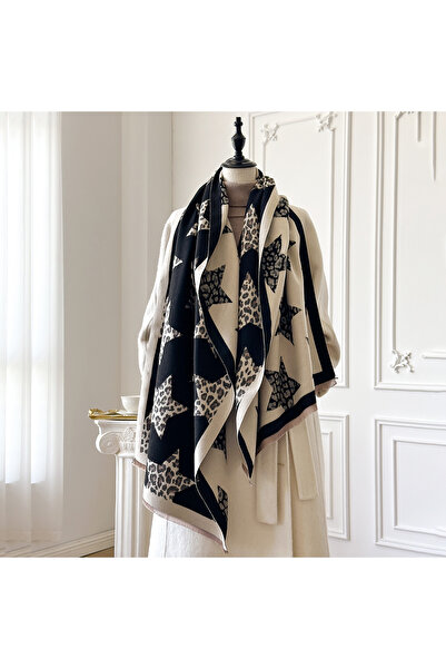 Choice3 black New Luxury Autumn and Winter Cashmere Star Print Scarf Women Wa...