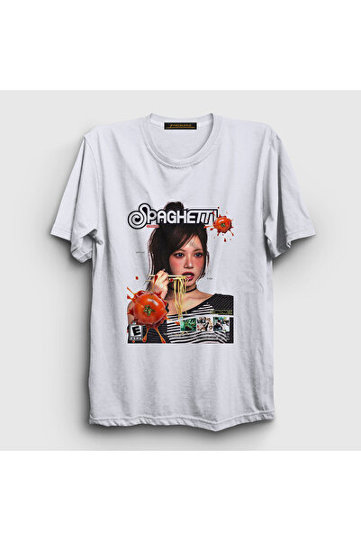 Presmono Unisex White Spaghetti Hong Eunchae Le Sserafim T-Shirt 604571Tt