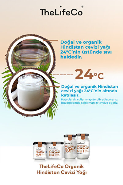 TheLifeCo Organik, Soğuk Sıkım Hindistan Cevizi Yağı 250 Ml X 2 Adet