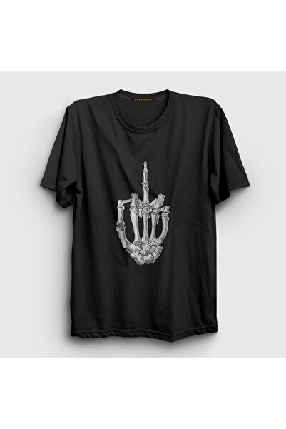Presmono Unisex crni središnji prst skelet T-shirt - 512023tt