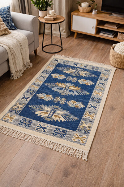 Horecahome Covor tradițional, dimensiune 80 x 125 cm, albastru și crem,