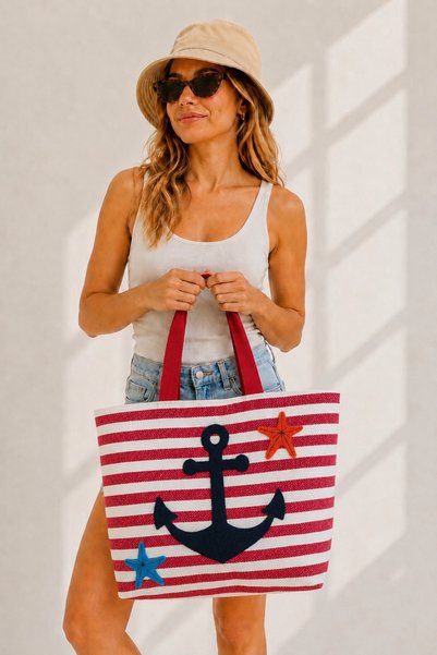 Arsenis Beach Punch Embroidered Zippered Large Women's Beach Bag