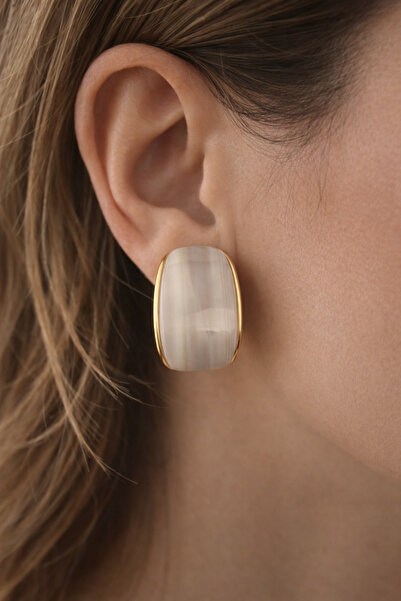 POYASE Gold Color Curved Earrings – Stylish Design with Natural Stone Look, T...