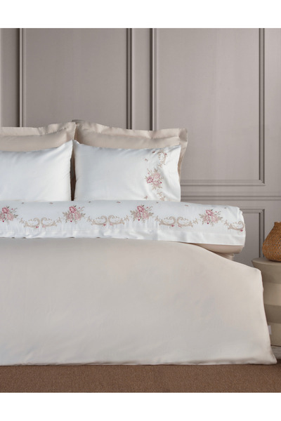 Dantela Rosenna Embroidered Cotton Satin Duvet Cover Set - King Size
