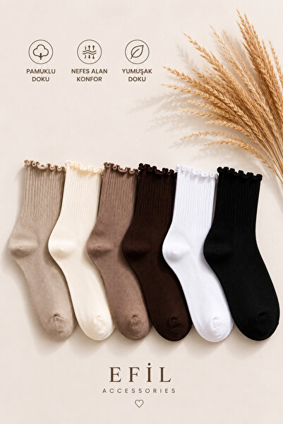EFİLACCESSORİES Fluffy Ankle Socks, Plain, Pack of 6, Women's Socks
