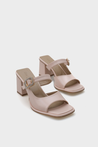 Capone Outfitters Monika Blunt Toe Medium Heeled Stone Buckle Women's Slippers