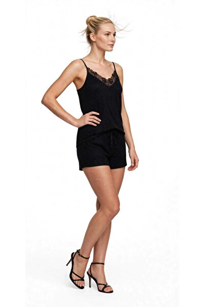 Freeista Black Lace Collar Athlete Shorts Set - Not a Skirt, Pajama Set with ...