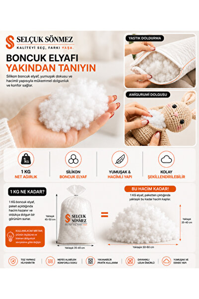 SELÇUK SÖNMEZ Boncuk Elyaf Silikon 1 KG - Yastık Yorgan Oyuncak Minder Bulut Tavan Dolgu Elyafı