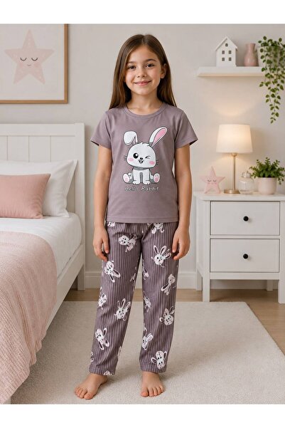 Fil Kids Girl's Cotton Milan Fabric Lilac Color Rabbit Patterned Long Sleeve ...