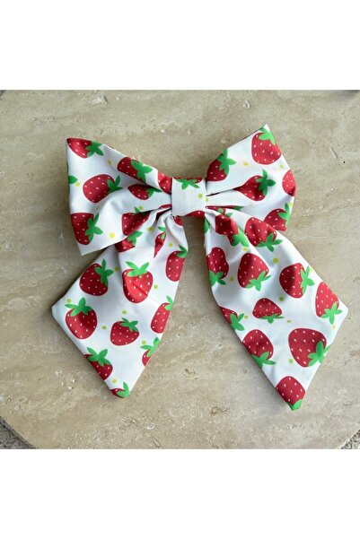 Nes Strawberry Patterned White Bow Buckle