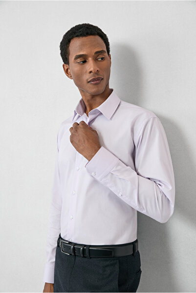 Kiğılı Uzun Kol Slim Fit Dar Kesim Pamuk Klasik Gömlek