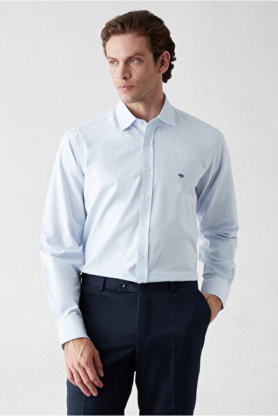 Kiğılı Long Sleeve Classic Striped 100% Cotton Embroidered Shirt