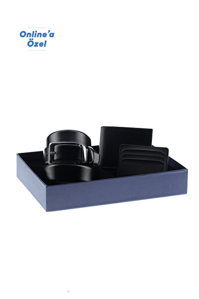 Kiğılı Patterned 3-Piece Belt & Wallet & Card Holder Gift Boxed Set