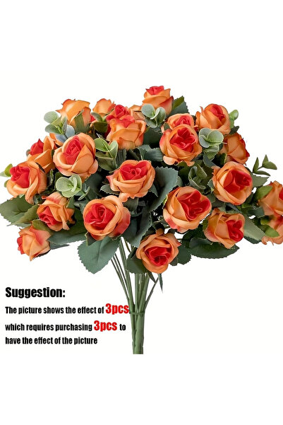 Choice orange 10 Heads Artificial Flower Silk Rose White Eucalyptus Leaves Pe...