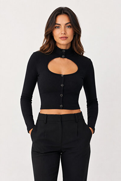 Sienza Women's Black Camisole Blouse with Window on the Front