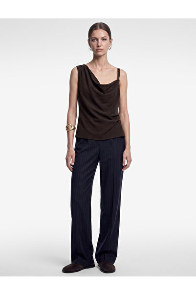Koton High Waist Elasticated Striped Wide Leg Trousers with Pocket Detail