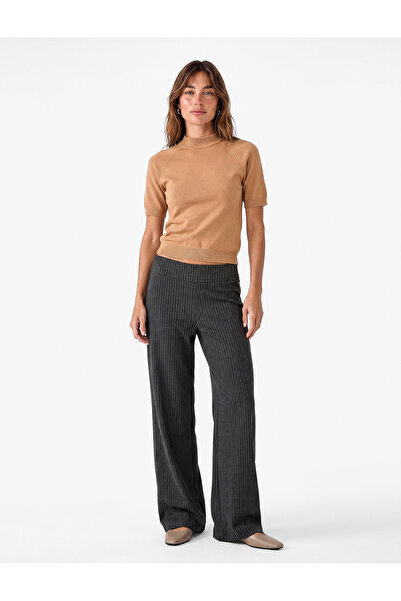Koton Viscose Blended Straight-Leg Striped Trousers