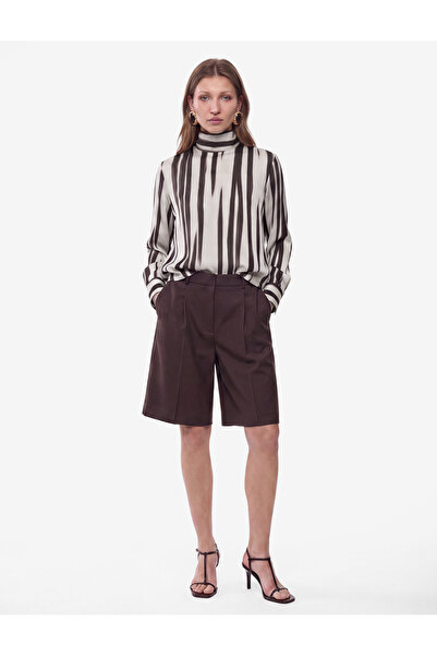 Koton Long Sleeve Stand Collar Striped Satin Blouse