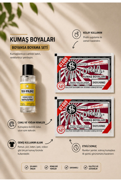 boyansa Koyu Kırmızı kumaş boyası 2 adet + 1 adet sabitleme özel boyama seti ...