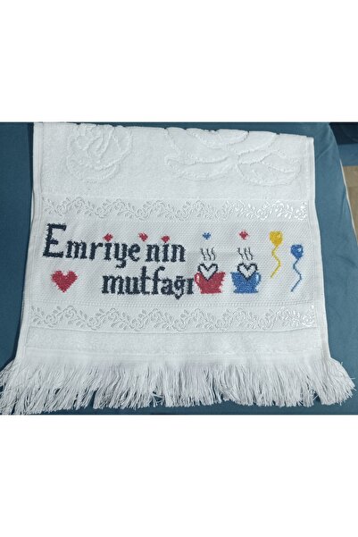Çeyizci ANNE İSME ÖZEL TASARIM ETAMİN İŞLEMESİ KADİFE HAVLU 30X50