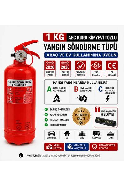SerBugo 1 KG ABC TOZLU YANGIN TÜPÜ TÜVTÜRK UYUMLU TSE CE BELGE (2026-2030)