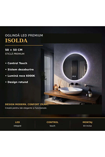 OEM Oglinda LED Στρογγυλό Φως, 12W, 50cm, Isolda, Touch, Αποσυναρμολόγηση συσ...