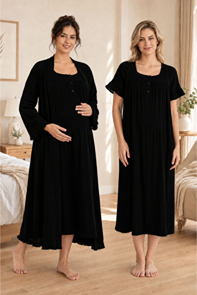 ByLohusa Pregnant and Postpartum Period Muslin Fabric Dressing Gown Nightgown...