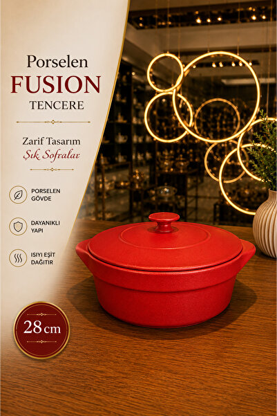Paşabahçe Porselen FUSION 28 cm KIRMIZI PORSELEN TENCERE