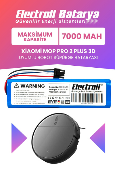 ELECTROLL Xiaomi Mop Pro 2 Plus 3d Stytjo2zhm Uyumlu Batarya (MAKSİMUM KAPASİ...