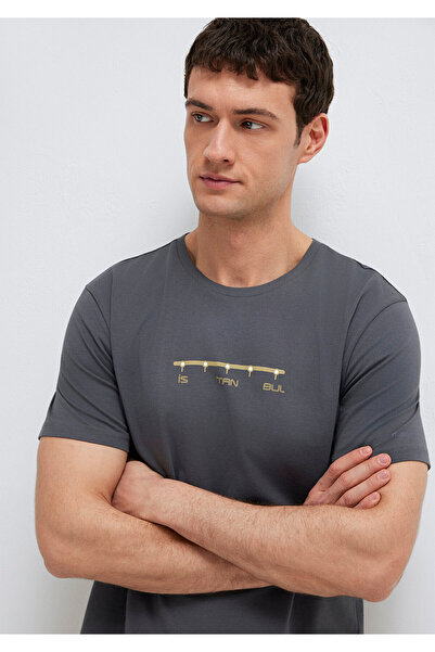 Mavi Graues T-Shirt mit Istanbul-Print, reguläre Passform / normaler Schnitt ...