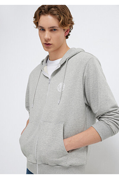 Mavi MVJNS Logo Baskılı Fermuarlı Kapüşonlu Gri Sweatshirt 0S10193-80196